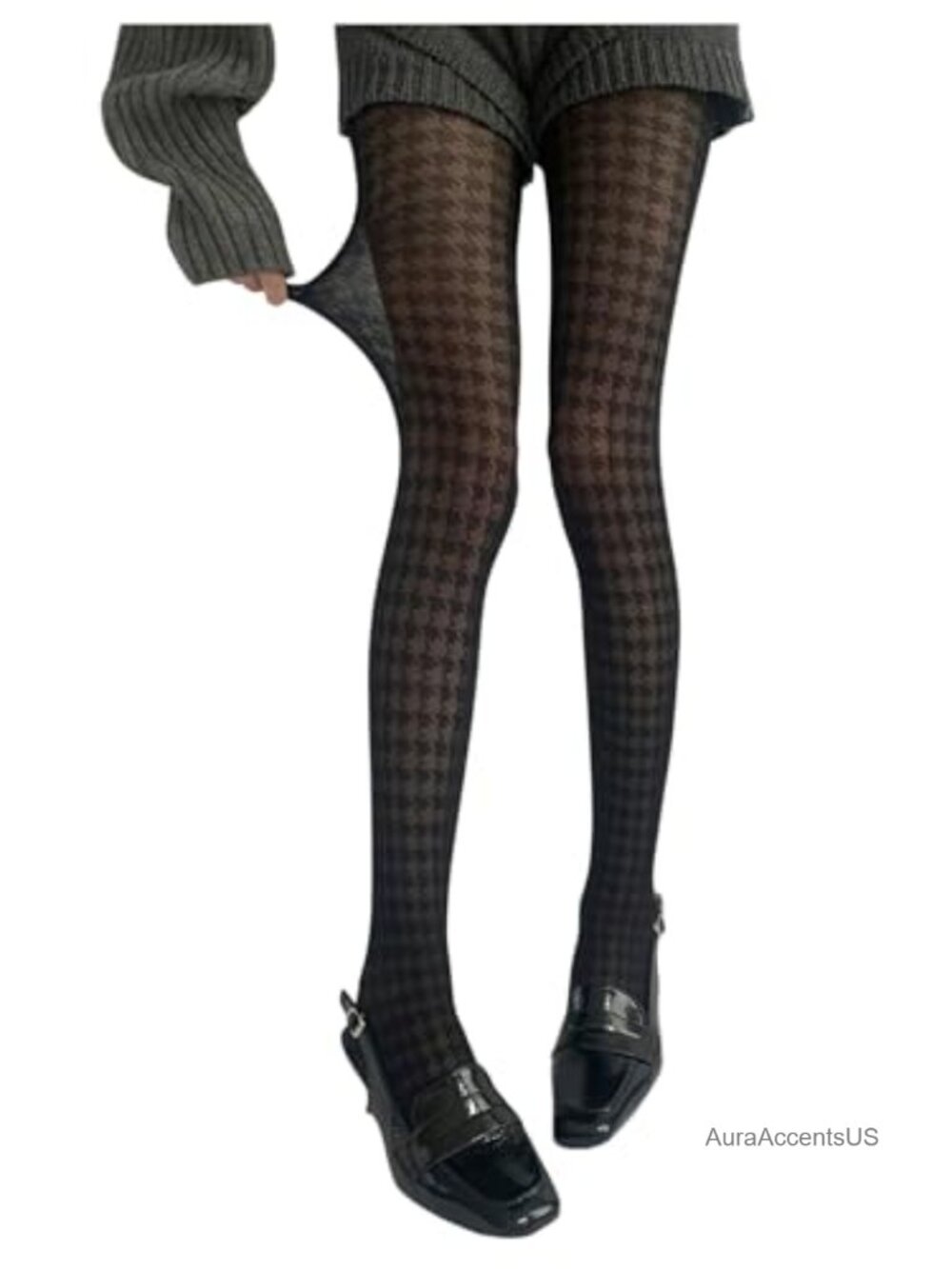 Goth Houndstooth High Waist Sheer Tights Pantyhose Fishnet Style